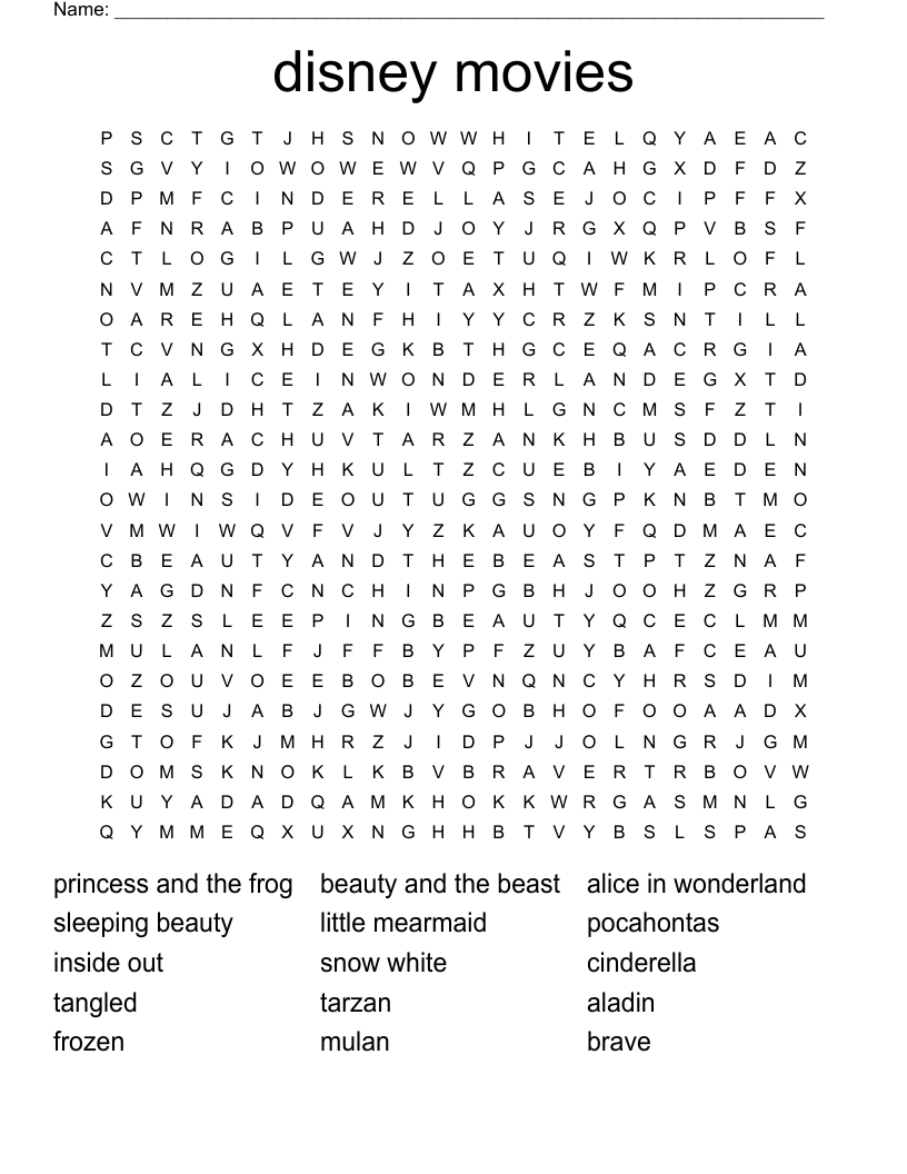 Disney Movies Word Search WordMint