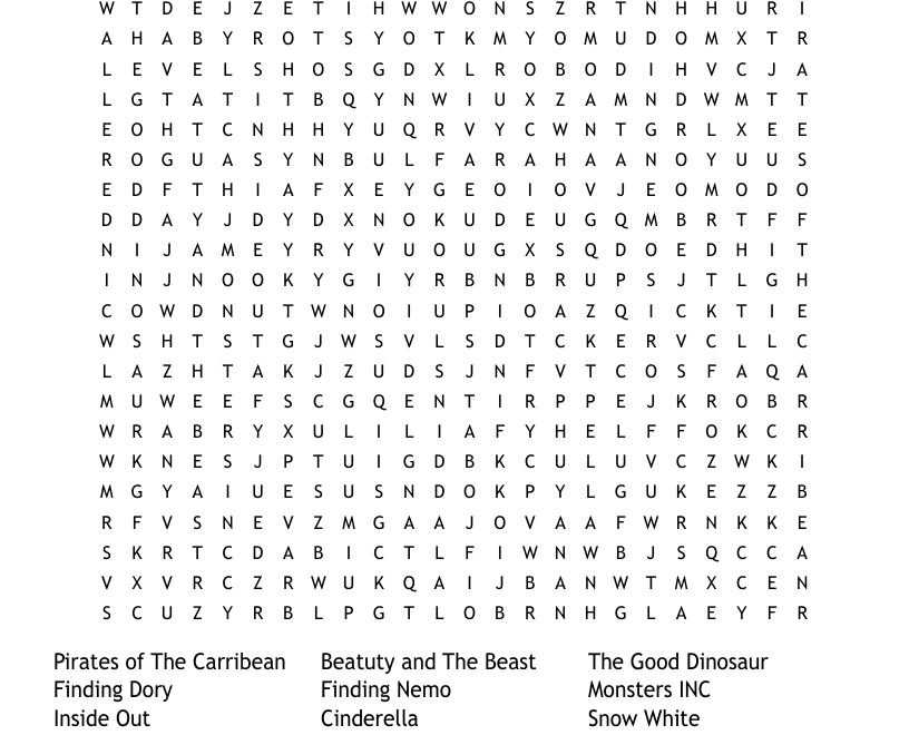 Disney Pixar Word Search WordMint