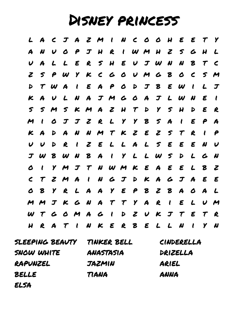 Disney Princess Word Search WordMint