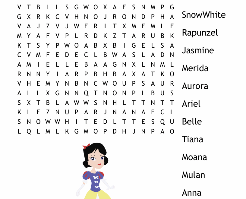 Disney Princess Word Search WordMint