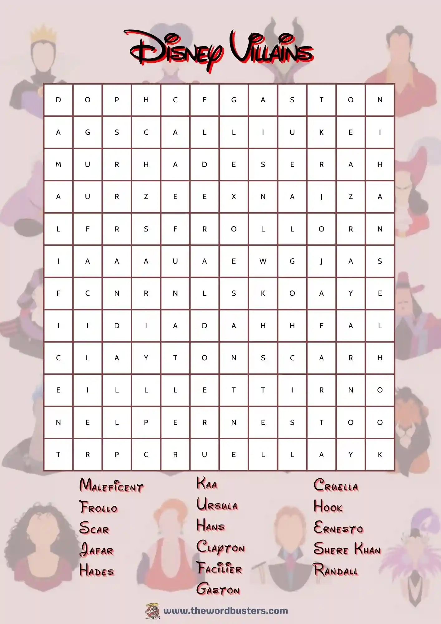  Disney Villains Word Search Printable Free