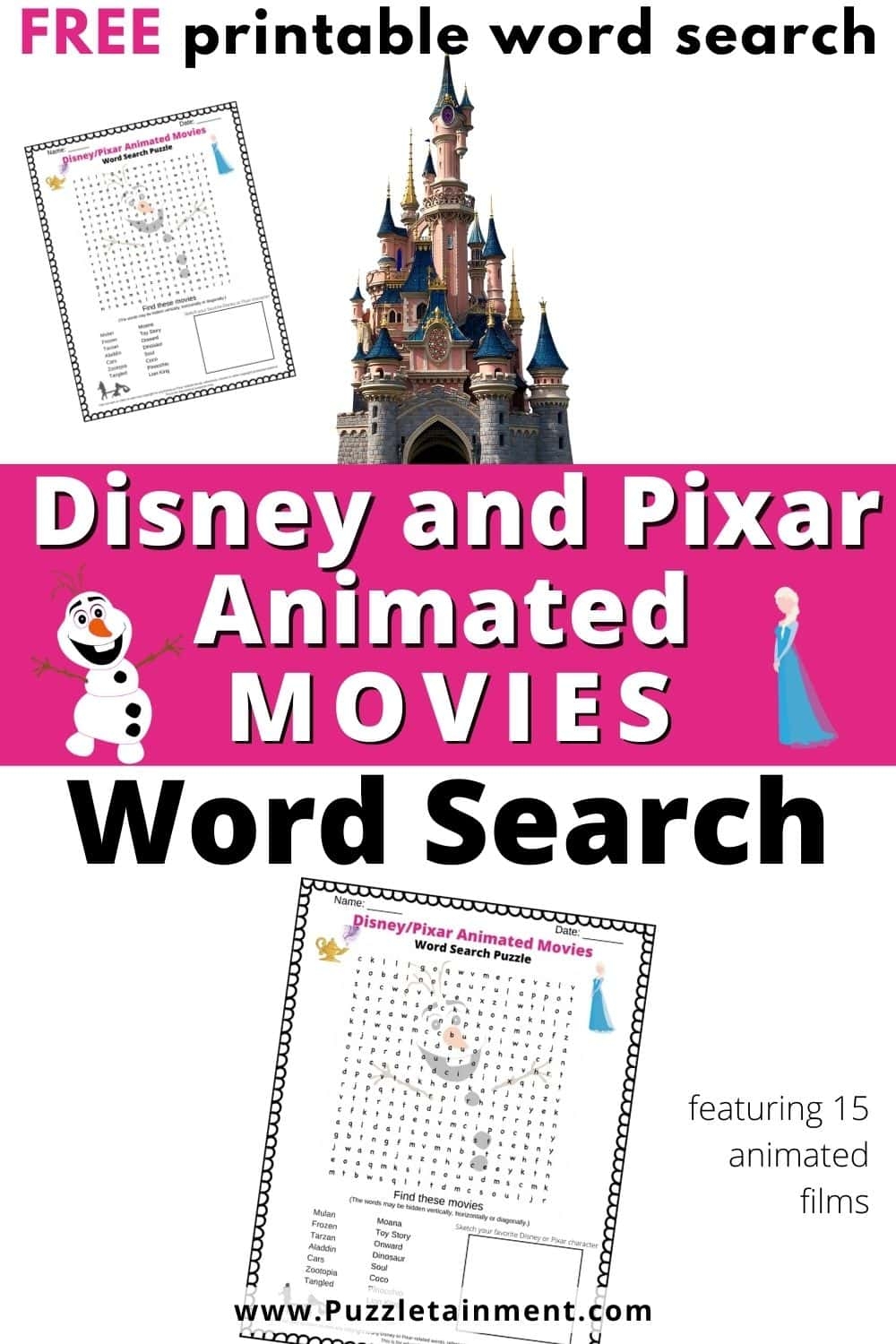 Disney Word Search Animated Movies From Disney Or Pixar unofficial Puzzletainment Publishing