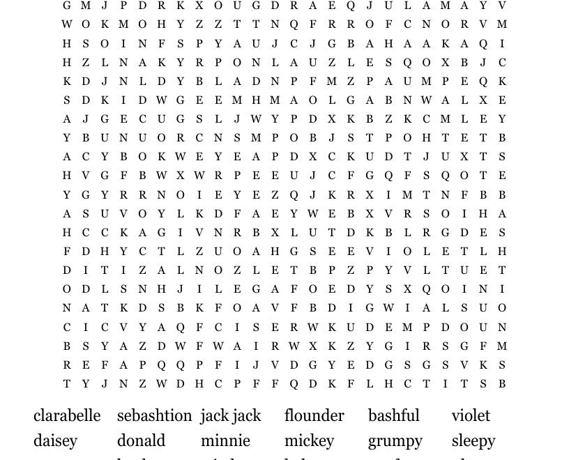 Disney Word Search WordMint