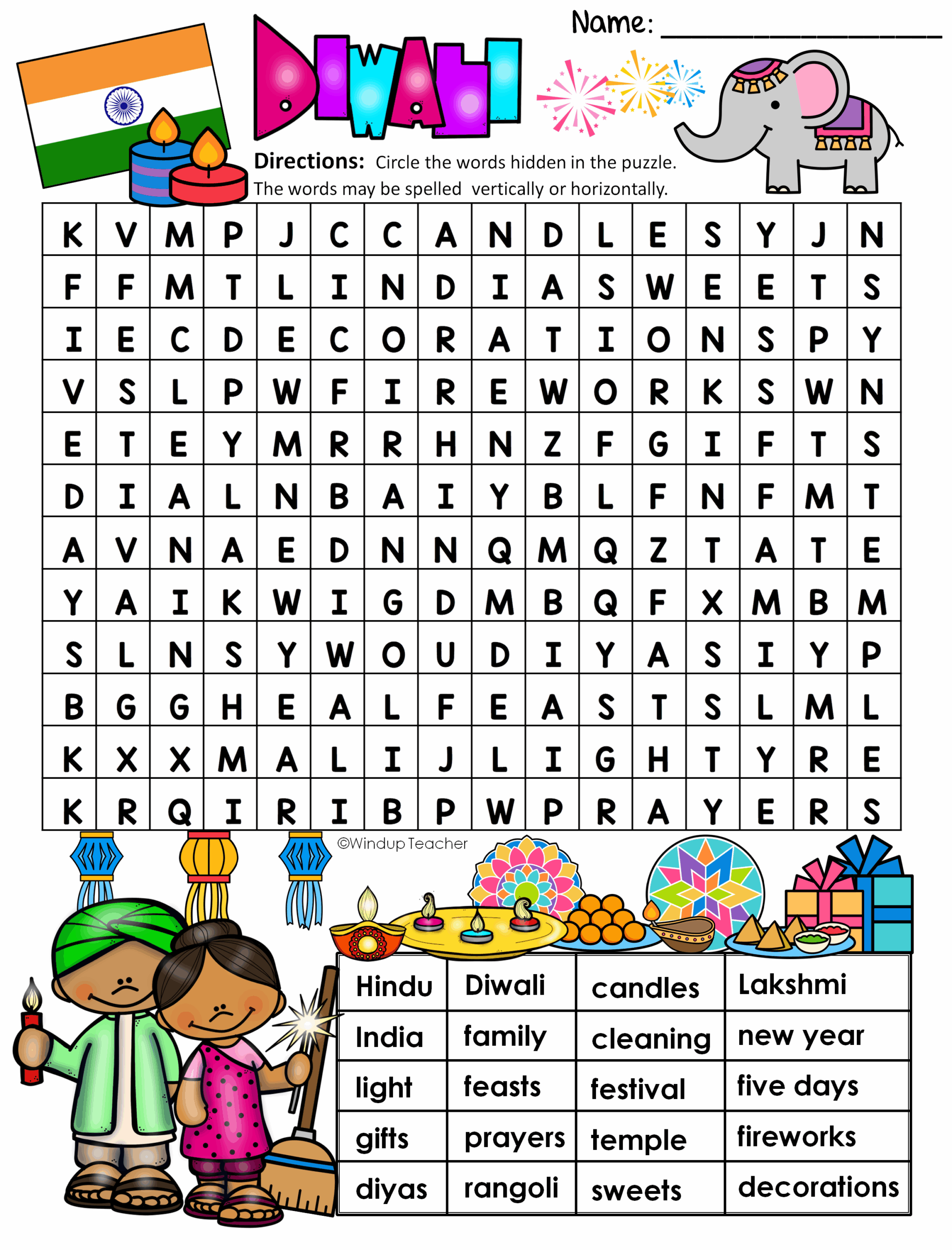 Diwali Word Search EASY Puzzle Ready To Go Made By Teachers