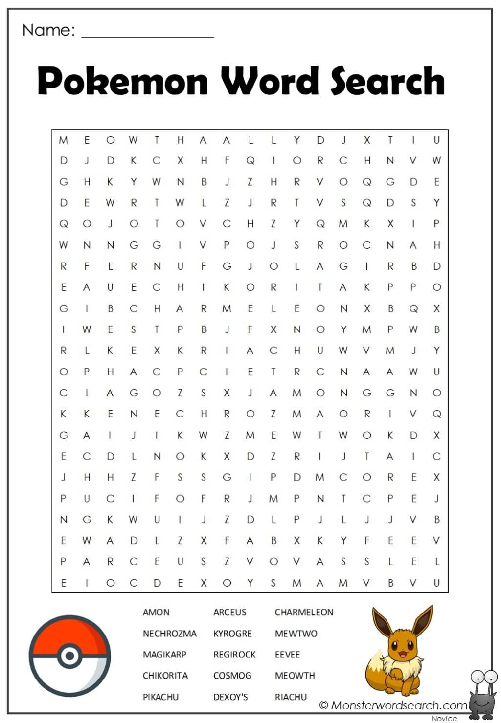 DLTK s Printable Pokemon Word Search