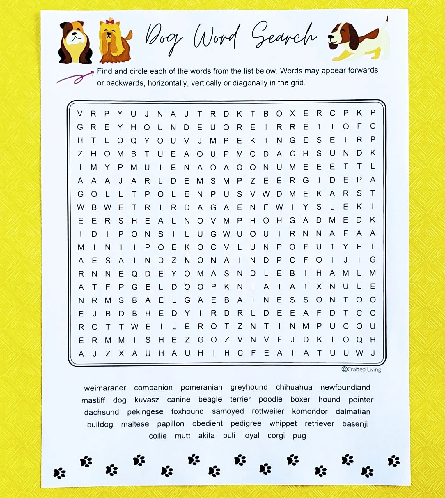 Dog Printable Word Search Animal Word Puzzle Party Game Brain Teaser Game Home School Classroom Home Activity Vocabulary Game Etsy