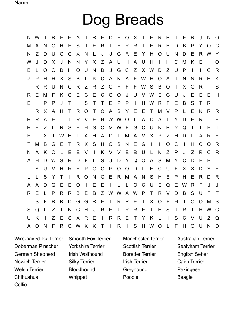 DOGS OF THE NEIGHBORHOOD Word Search WordMint