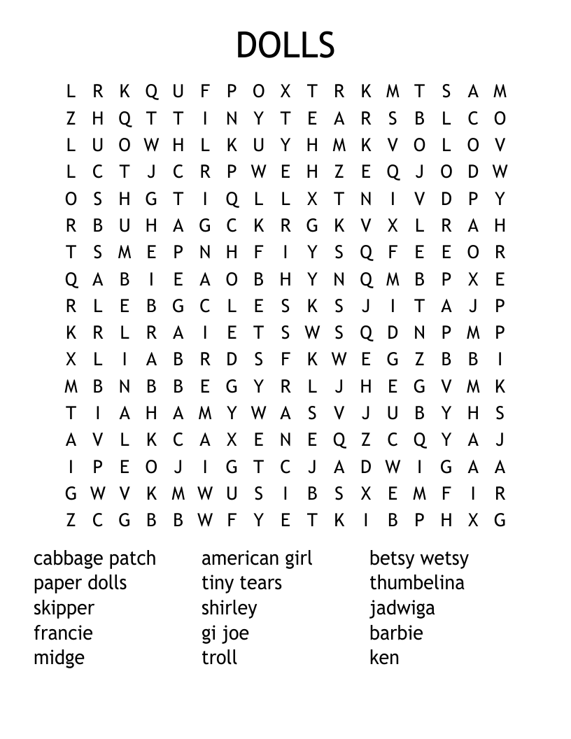 DOLLS Word Search WordMint