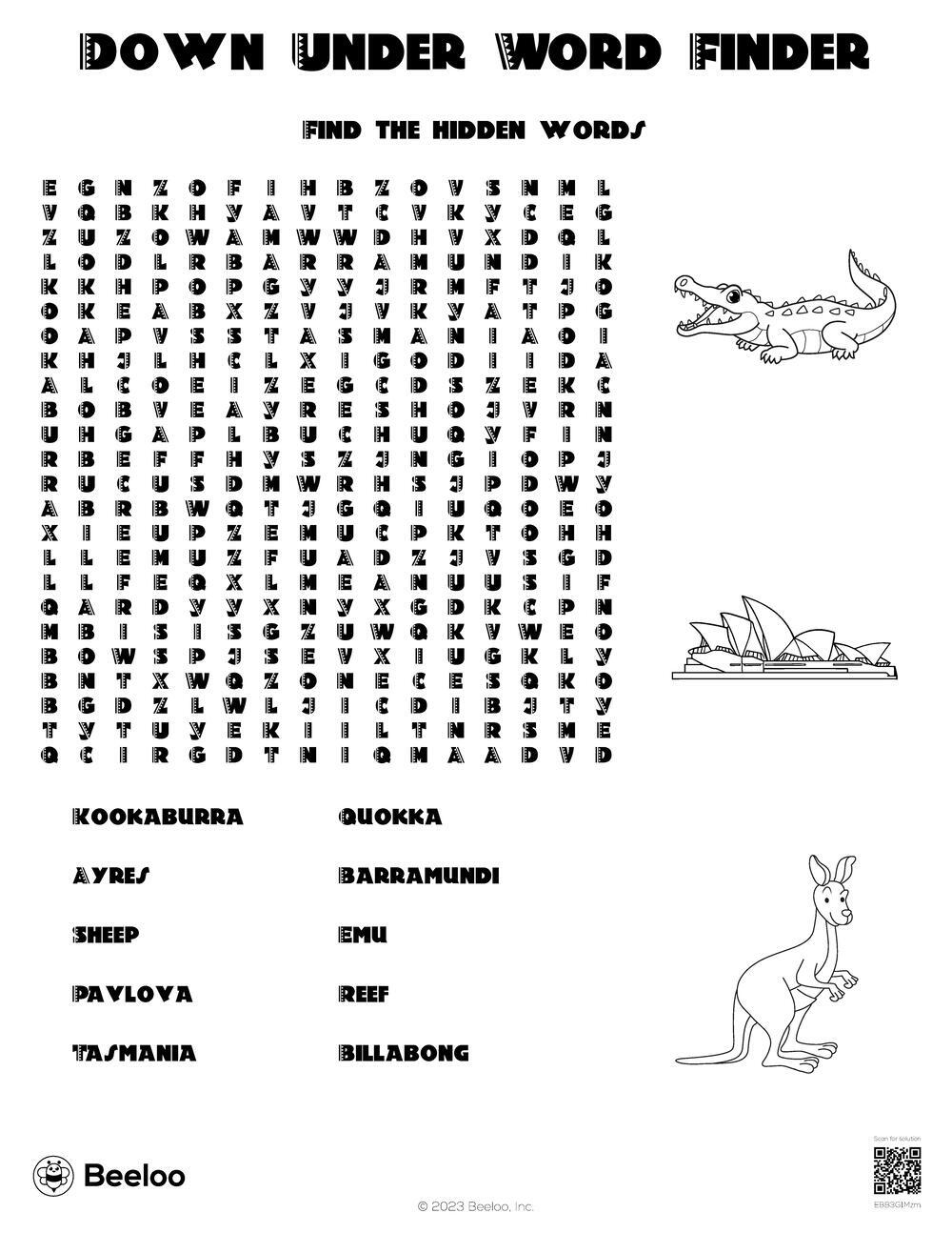 Down Under Word Finder Beeloo Printable Crafts And Activities For Kids