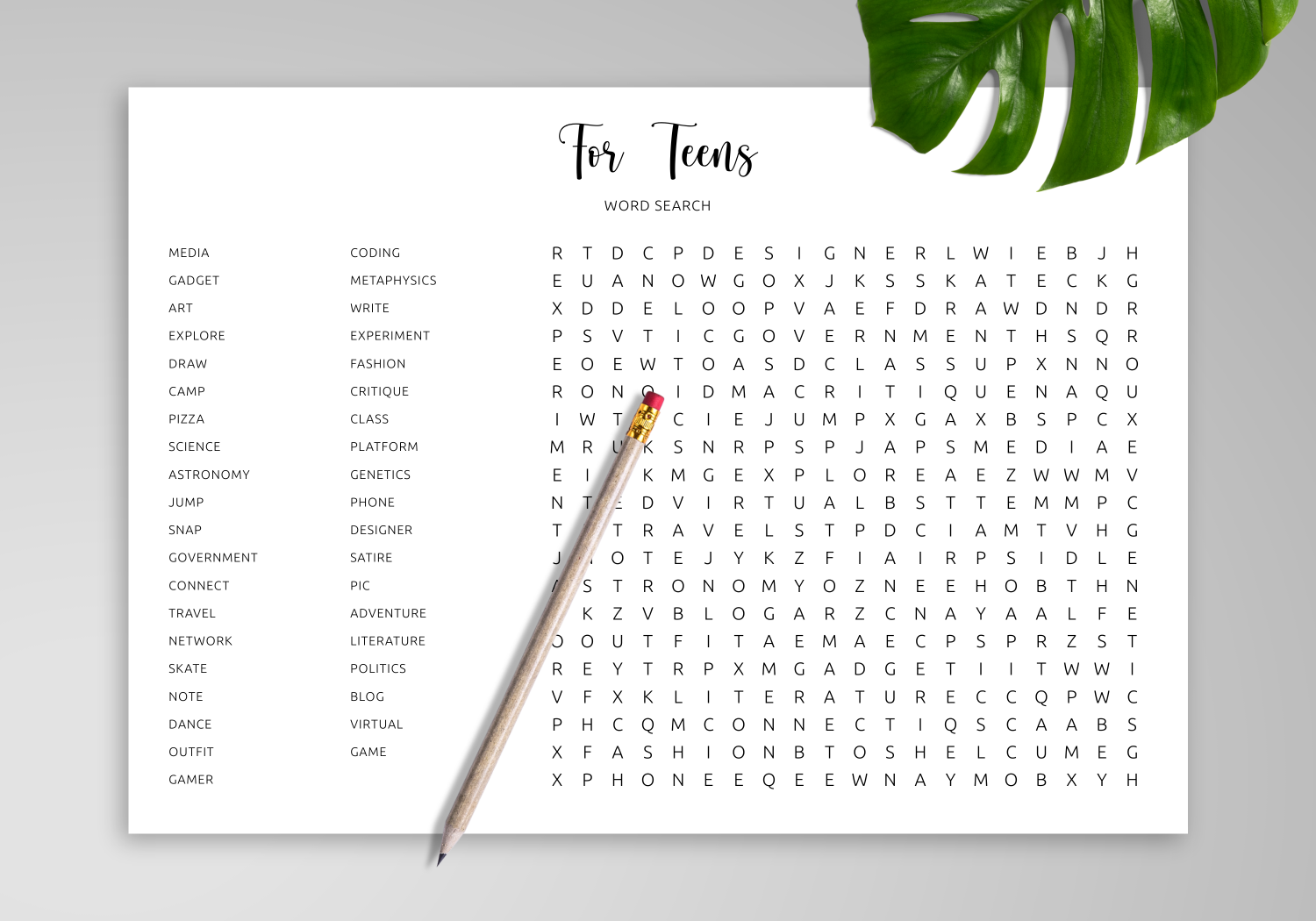 Word Search For Teenager Printable