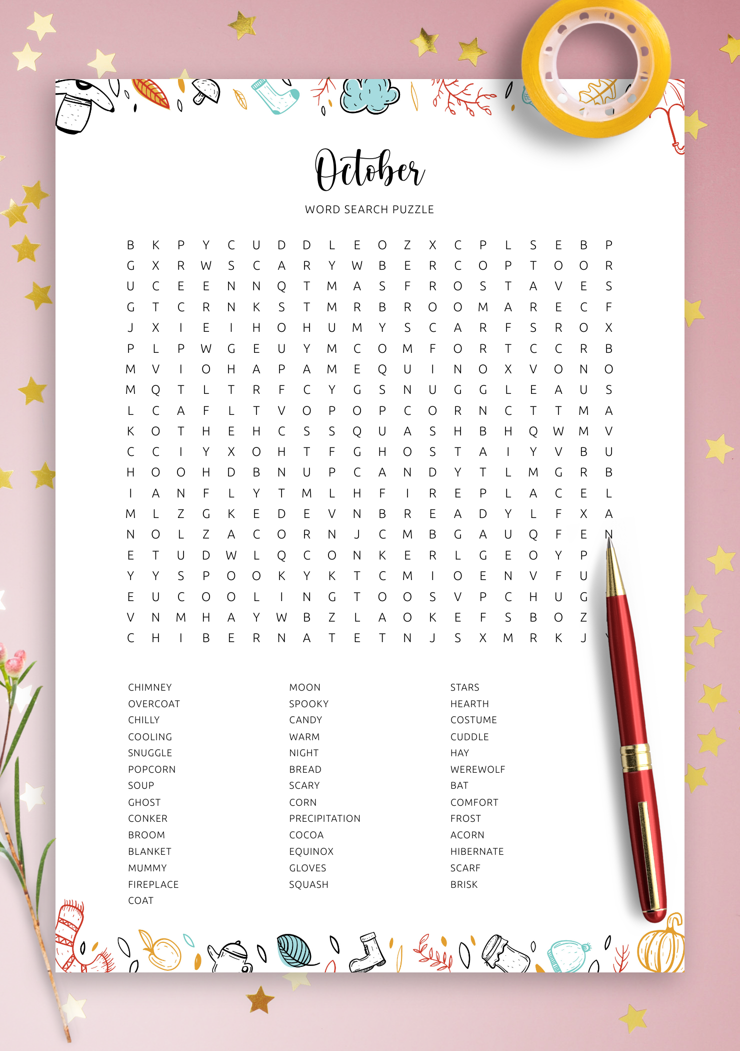 Download Printable October Word Search In PDF