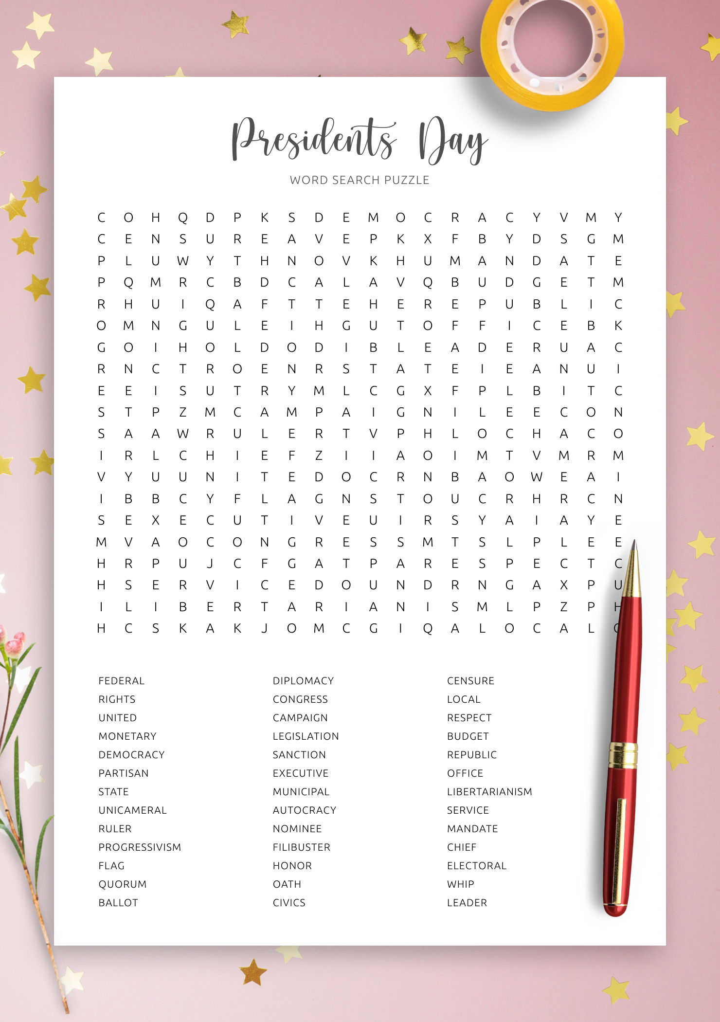 Printable President Word Searches Printable President Word Searches
