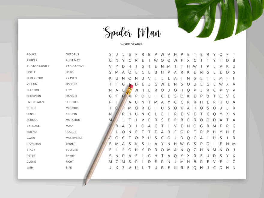 Download Printable Spider Man Word Search In PDF