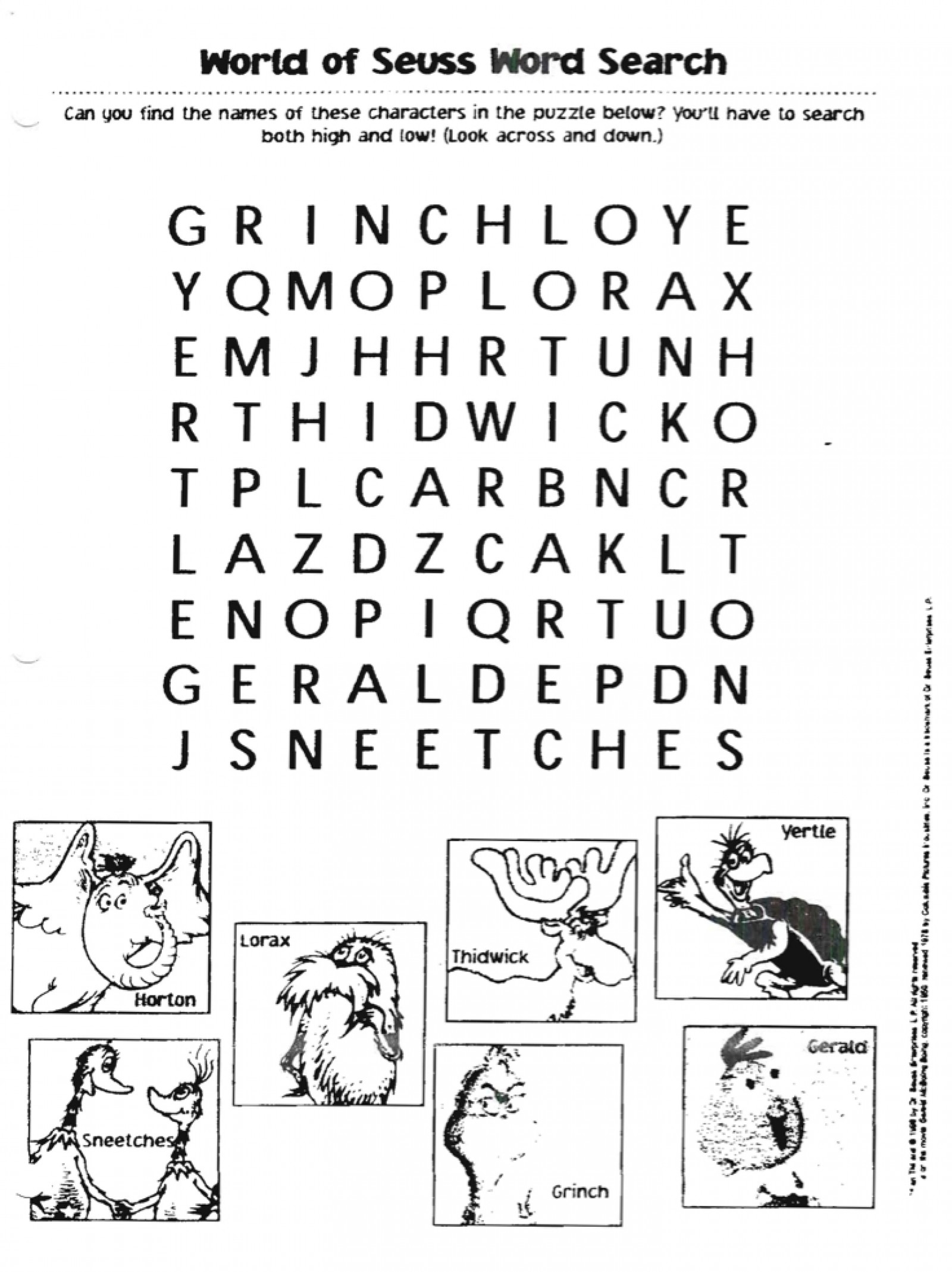Printable Seuss Word Search