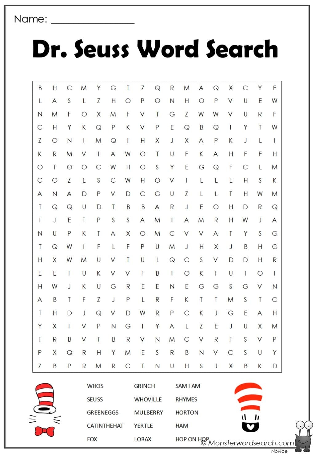 Dr Seuss Word Search Monster Word Search Worksheets Library