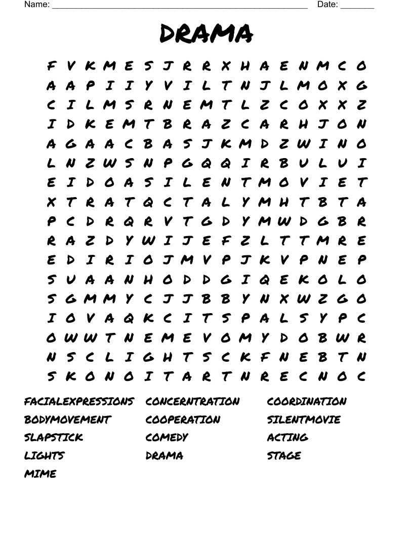 DRAMA Word Search WordMint