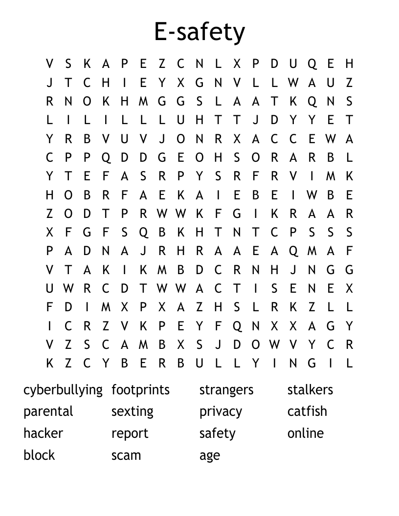E safety Word Search WordMint