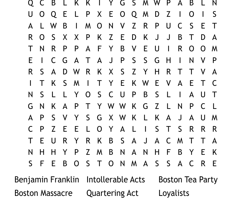 Early American History Word Search WordMint