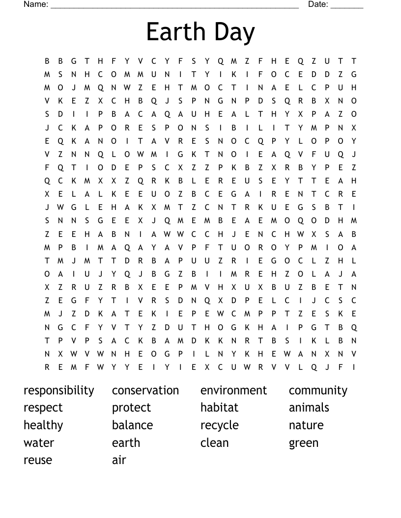 Earth Day Word Search WordMint