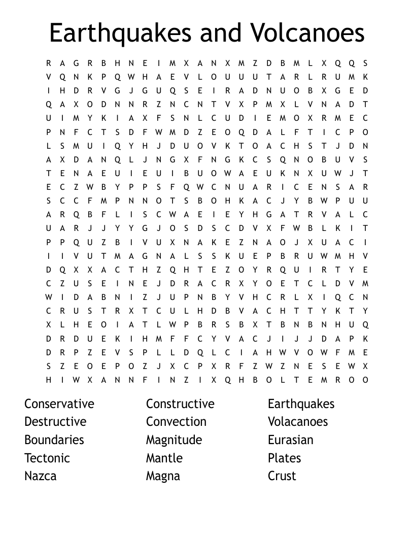 Earthquakes And Volcanoes Word Search WordMint