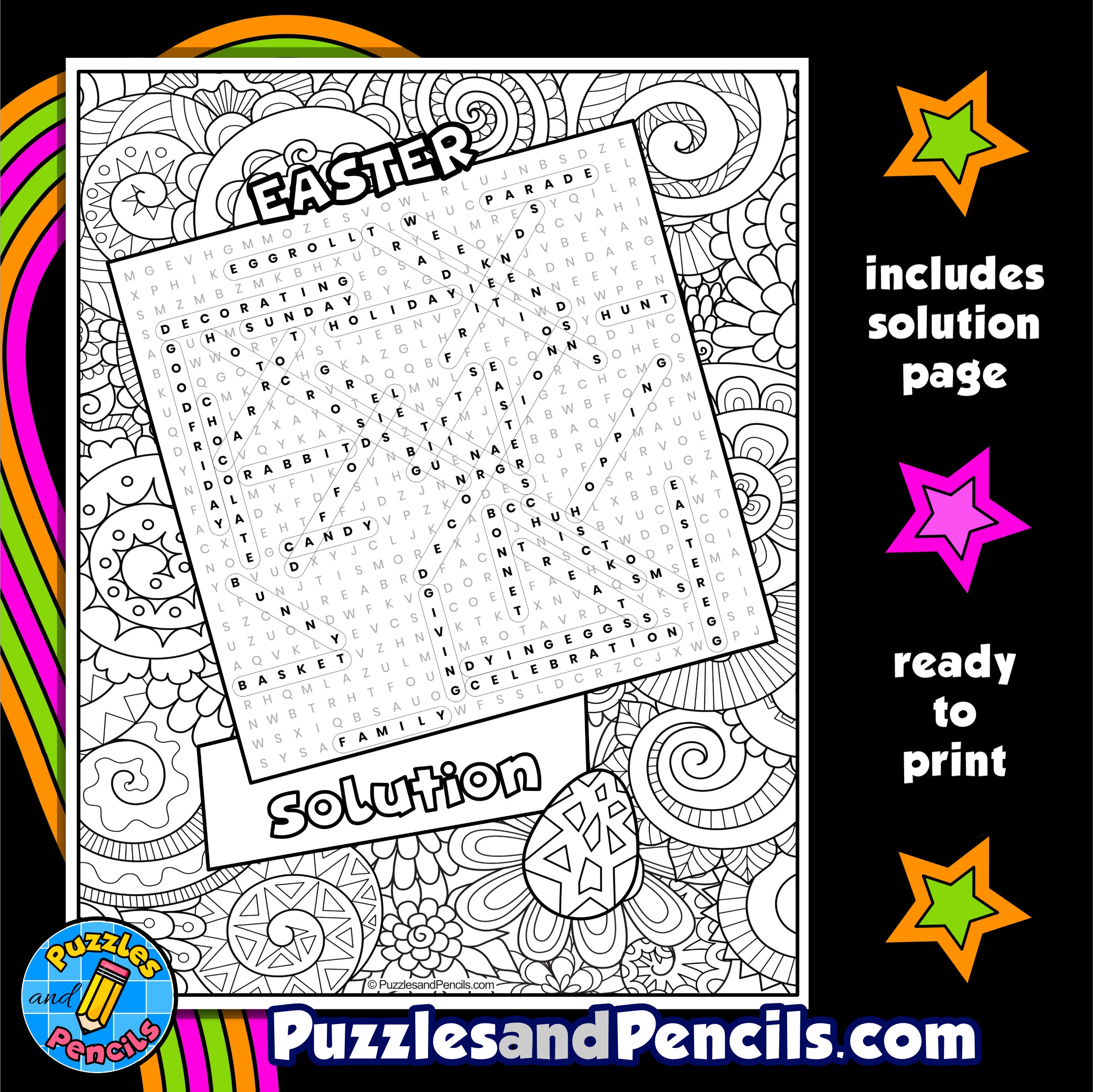 Easter Word Search Puzzle With Coloring Easter Wordsearch Made By Teachers