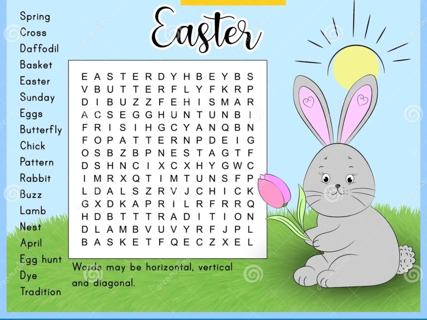 Easter Word Search Puzzle With Cute Bunny Educational Page For Learning English Stock Illustration Illustration Of Holiday Memory 211466130