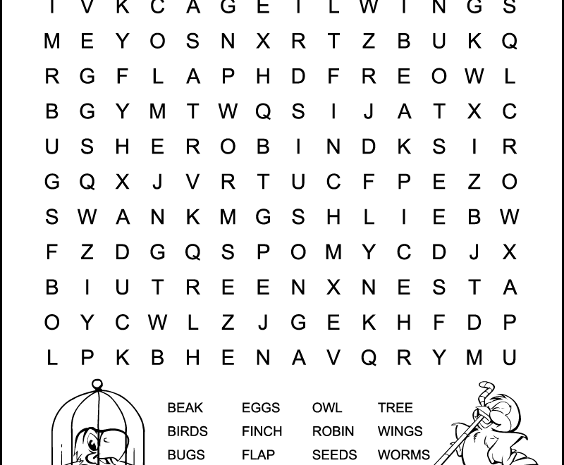 Easy Bird Word Search Tree Valley Academy