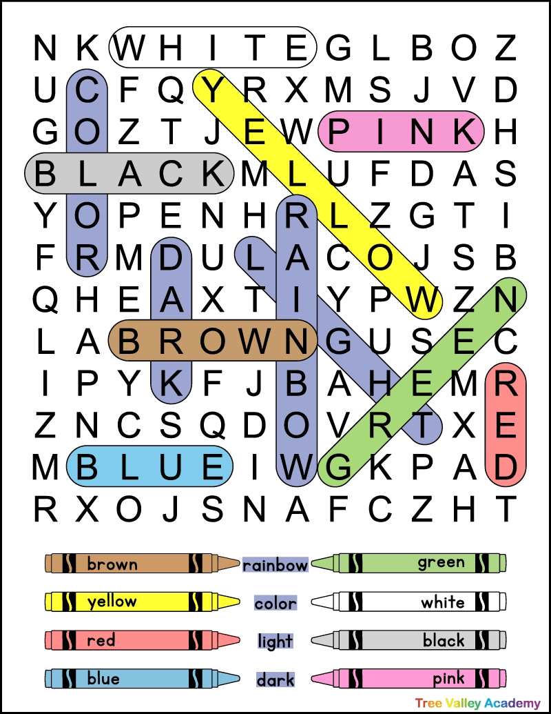 Easy Color Word Search For Kids 2nd Grade Puzzle