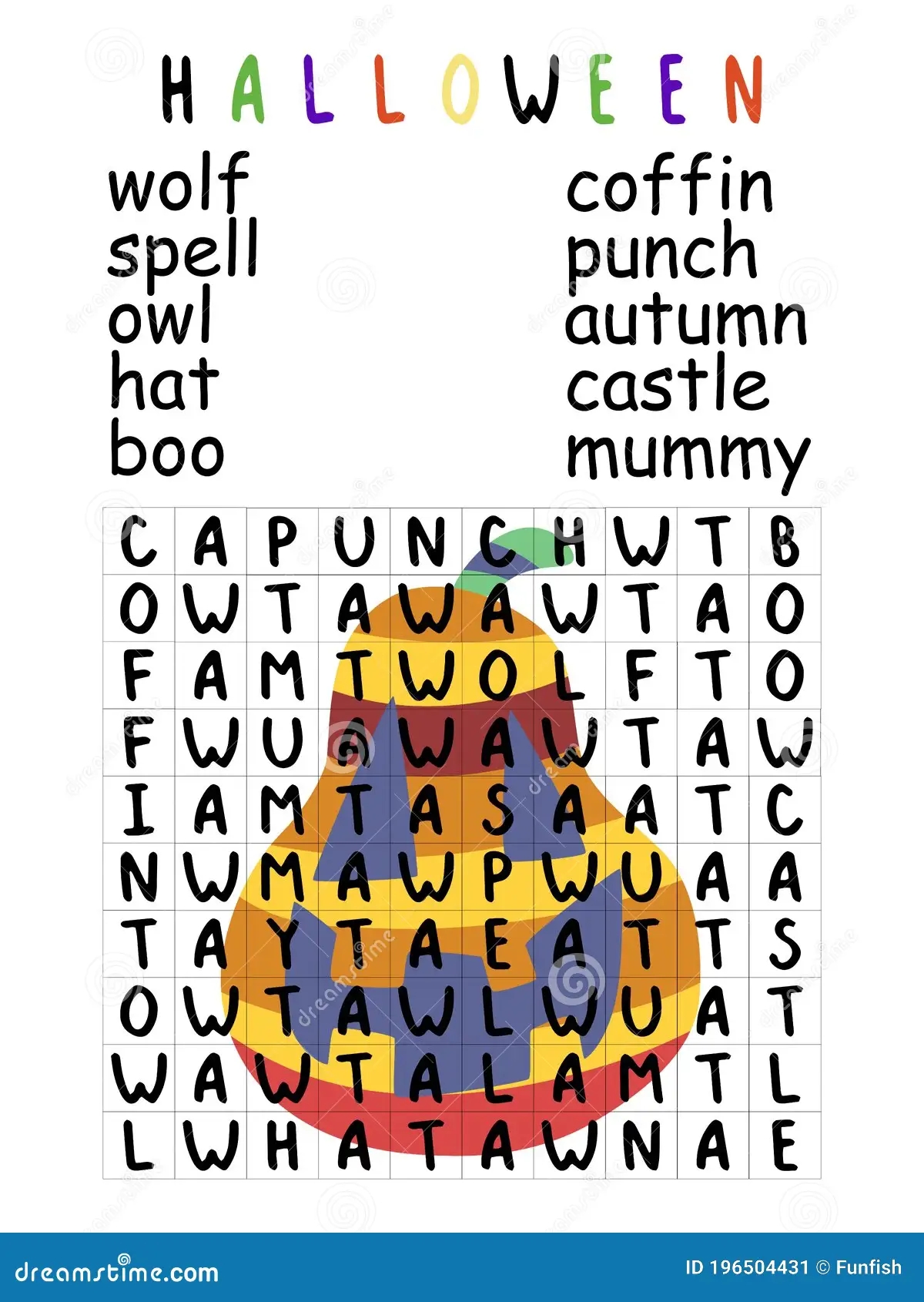 Easy Halloween Word Search Puzzle For Kids Stock Vector Illustration Educational English Word Game For Elementary And Middle Scho Stock Vector Illustration Of Castle Game 196504431