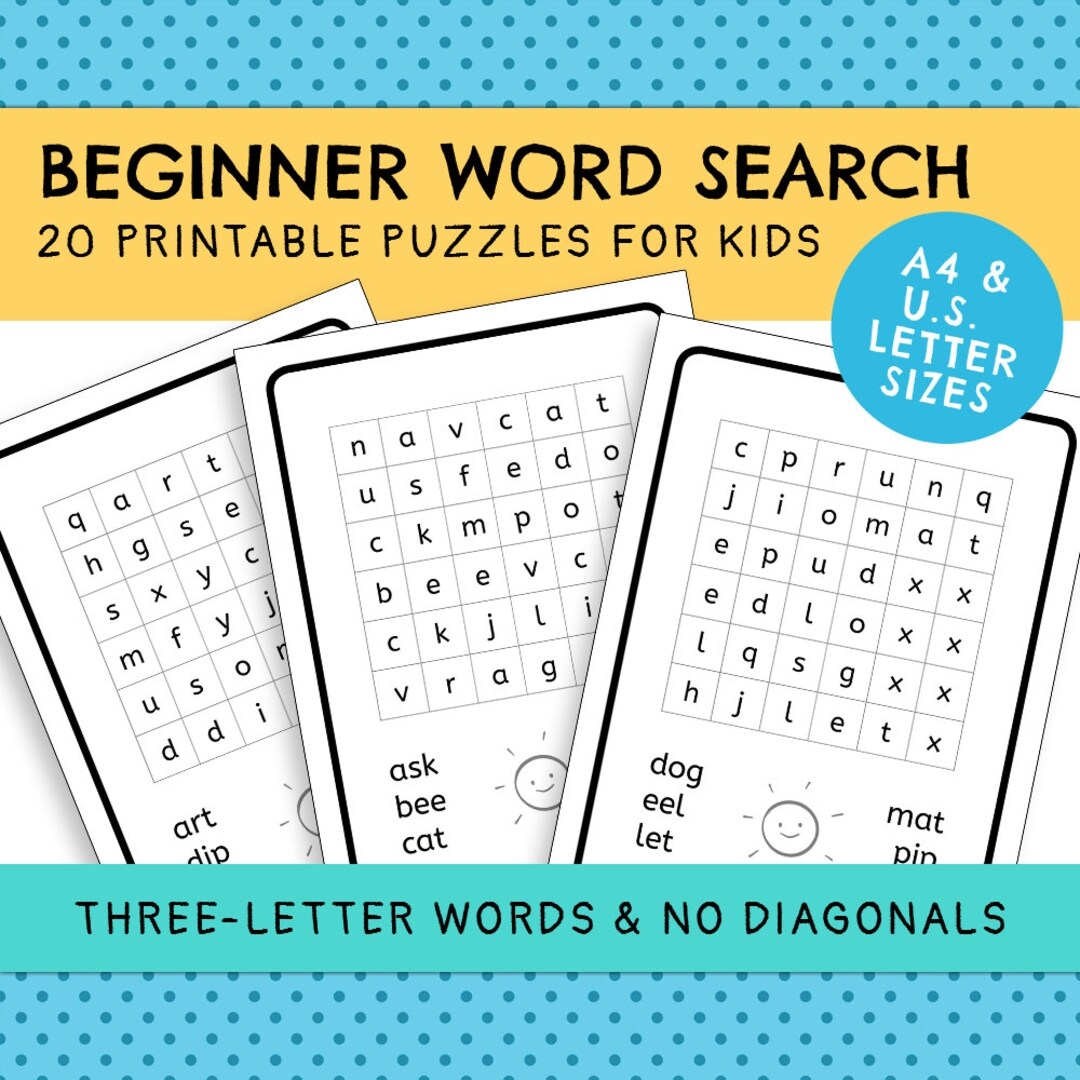 easy three letter word search sheets for kids beginners 20 printable puzzles instant digital download children s activity bundle etsy