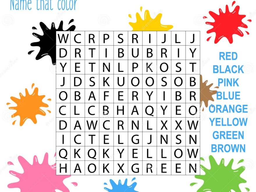 Easy Word Search Crossword Puzzle Name That Color Stock Vector Worksheets Library