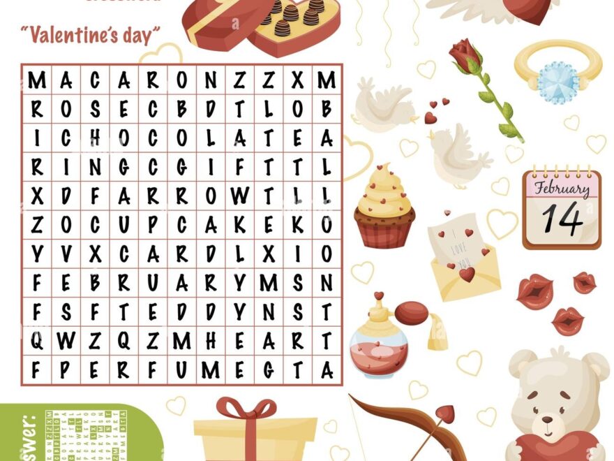Easy Word Search Crossword Puzzle Valentine s Day For Children In Elementary Primary And Middle School Fun Way To Practice Language Comprehension Stock Vector Image Art Alamy