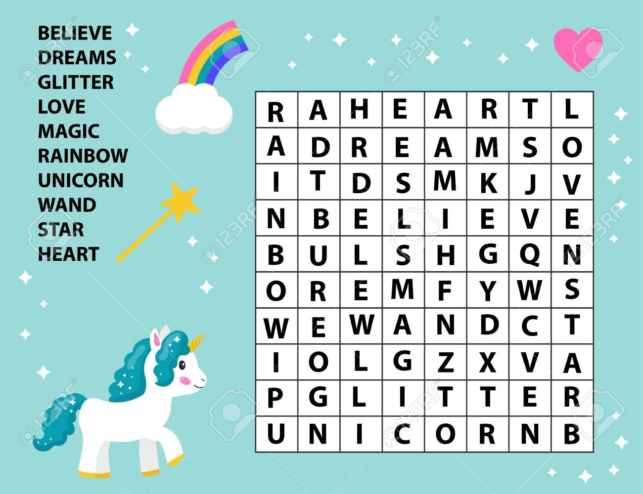 Educational Game Word Search For Kids Crossword Game Fairy Tale Cute Cartoon Vector Unicorn Rainbow And Magic Wand Learning English Vocabulary Royalty Free SVG Cliparts Vectors And Stock Illustration Image 120362113  Educational Game Word Search For Kids Crossword Game Fairy Tale Cute Cartoon Vector Unicorn Rainbow And Magic Wand Learning English Vocabulary Royalty Free SVG Cliparts Vectors And Stock Illustration Image 120362113