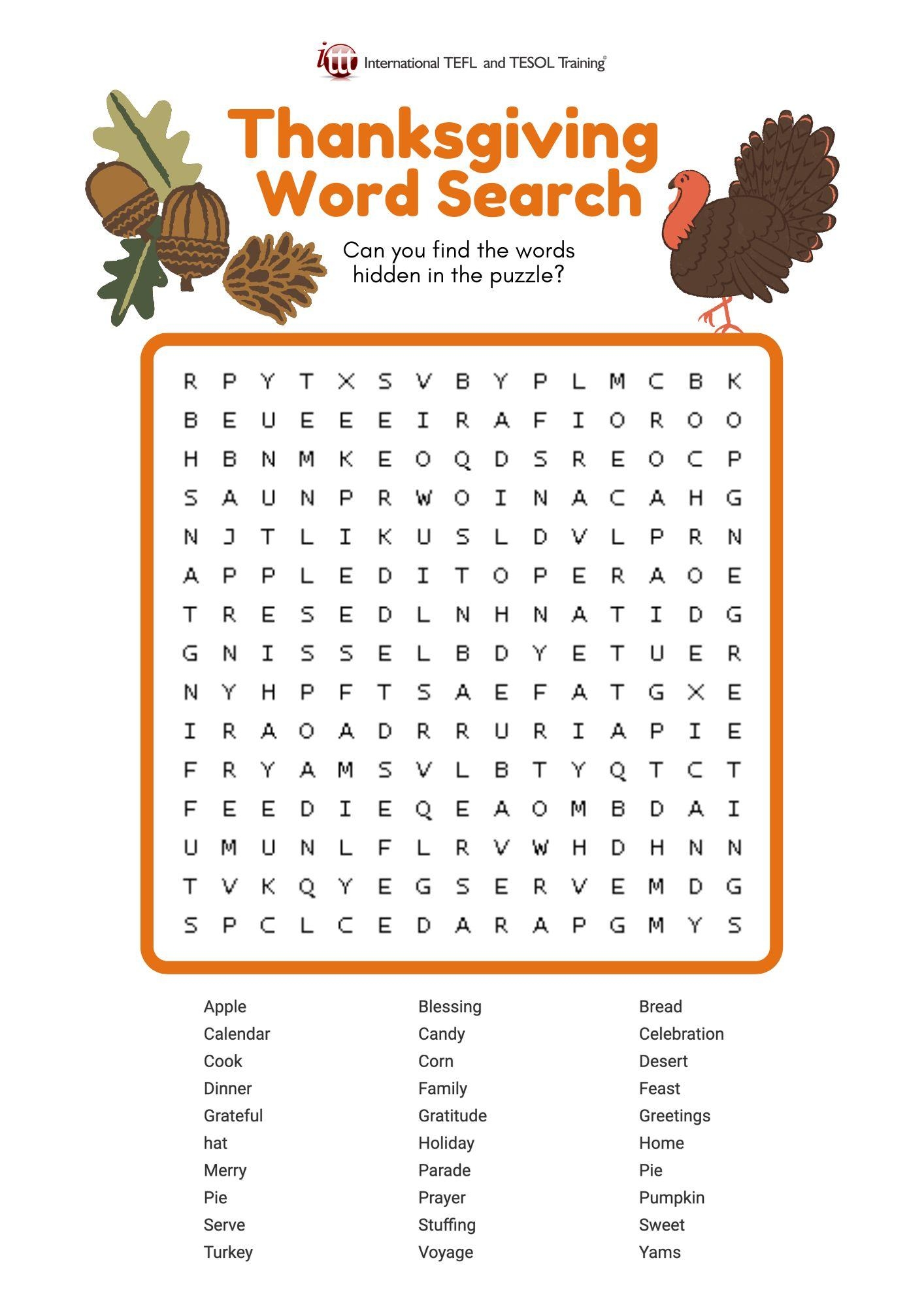 EFL Thanksgiving Word Search ITTT EFL Thanksgiving Word Search ITTT