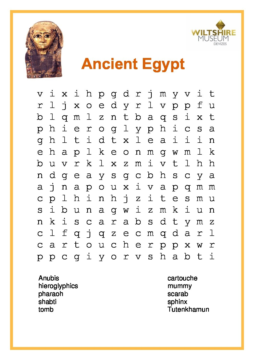 Egyptian Wordsearch 1 converted Wiltshire Museum