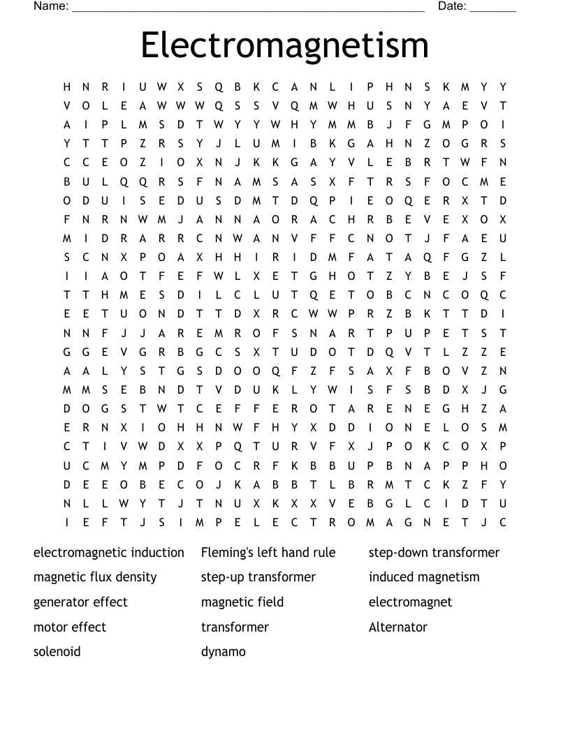 Electromagnetism Word Search WordMint