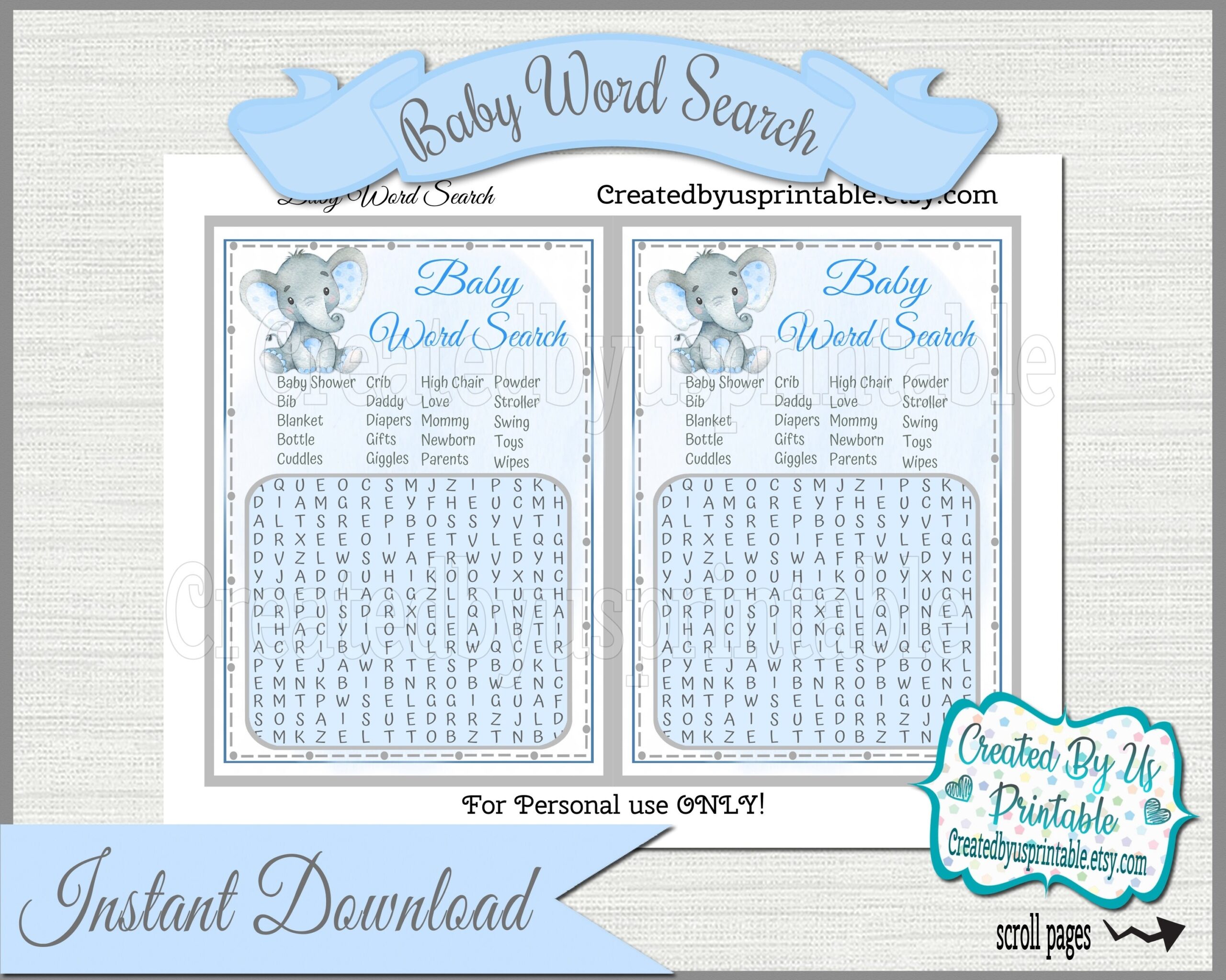 Elephant Baby Shower Game Boy Elephant Word Search Game Cards Elephant Baby Boy Shower Party Ideas Elephant Printable Game Digital Download Etsy