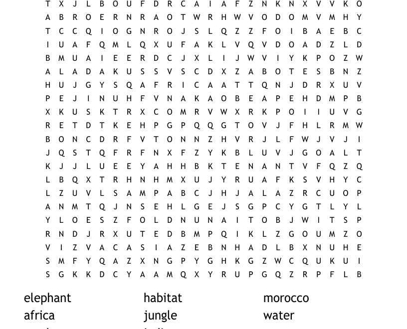 Elephants Word Search WordMint