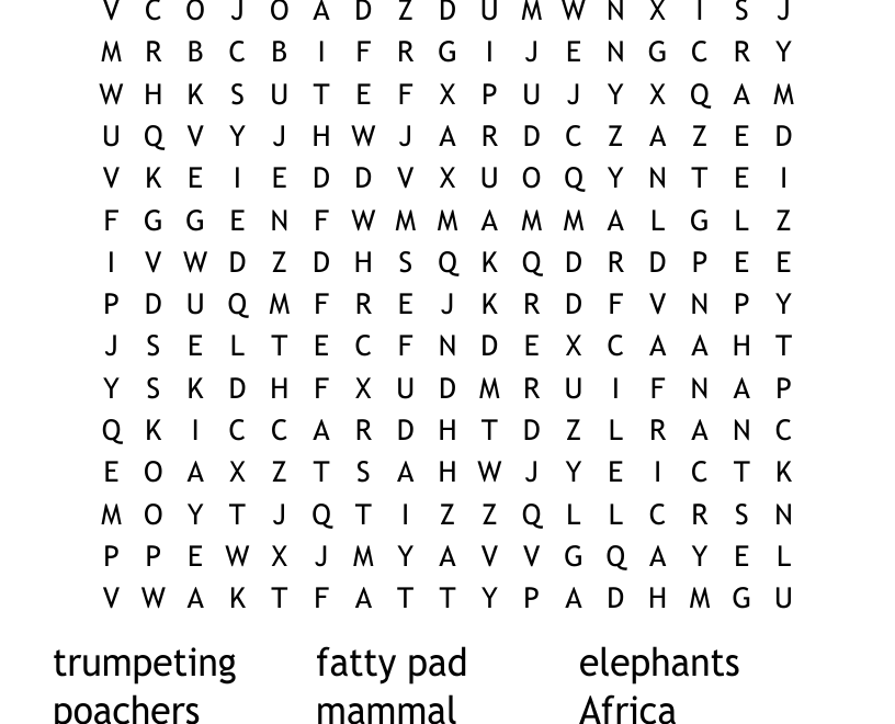 Elephants Word Search WordMint