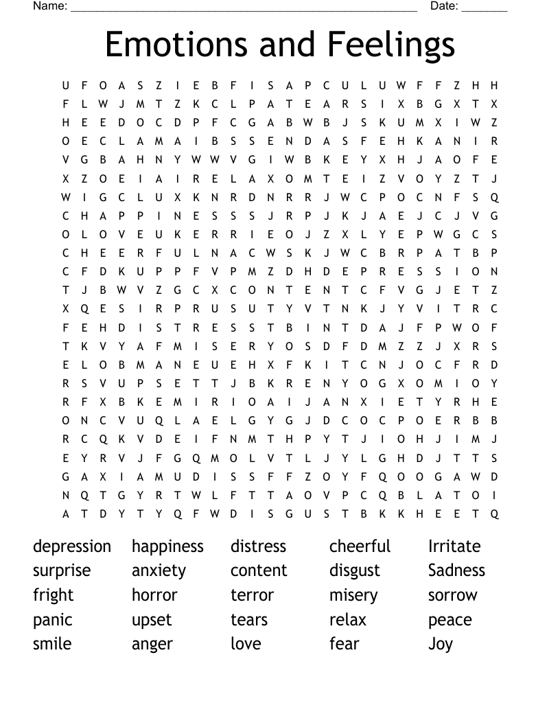 Emotions And Feelings Word Search WordMint