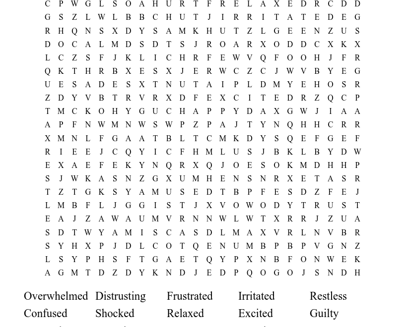 Emotions Word Search WordMint