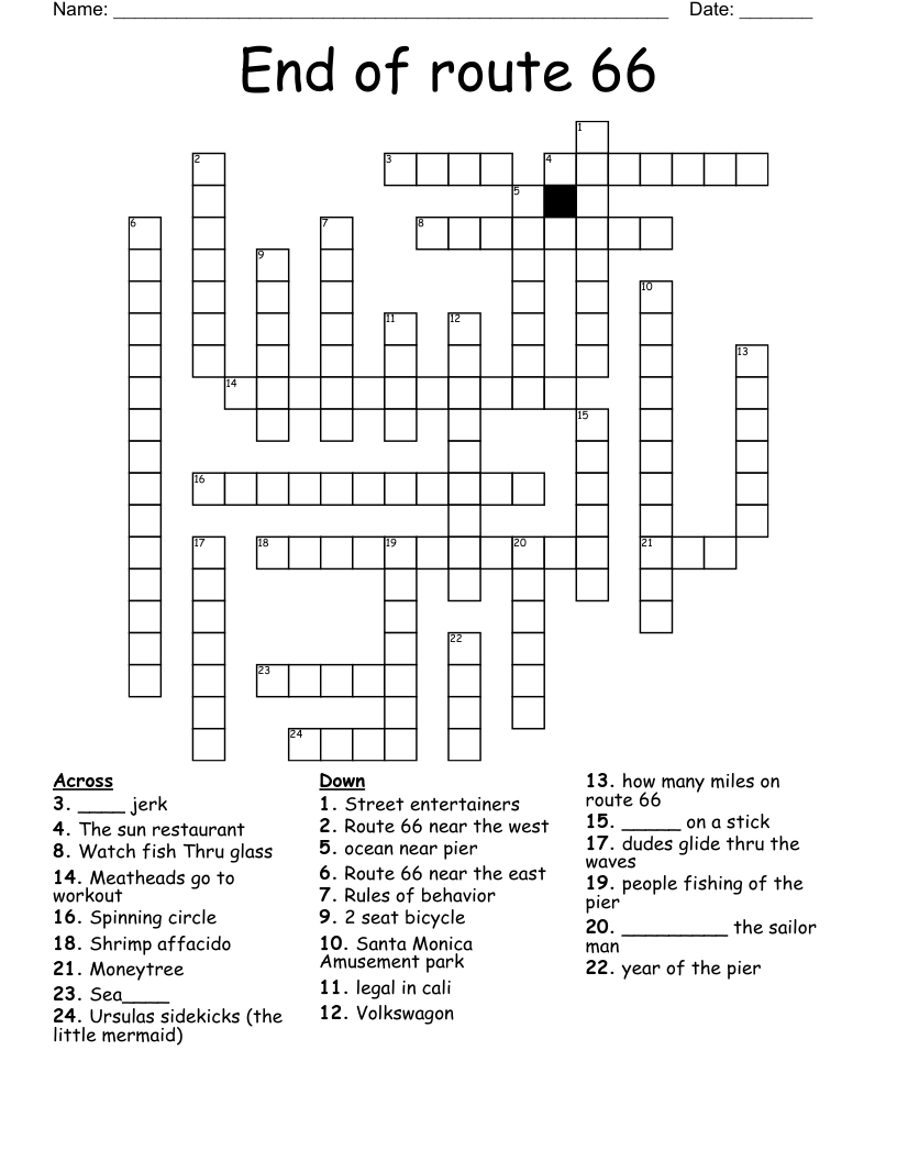 End Of Route 66 Crossword WordMint