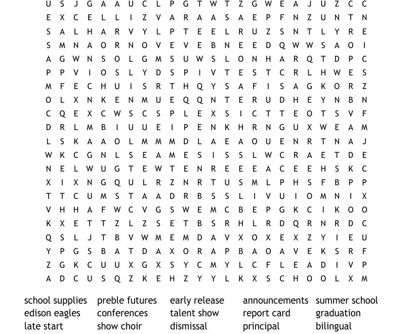 End Of Year 6th Grade Party Word Search WordMint