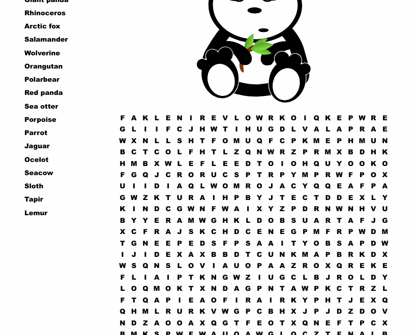 Endangered Animals Word Search WordMint