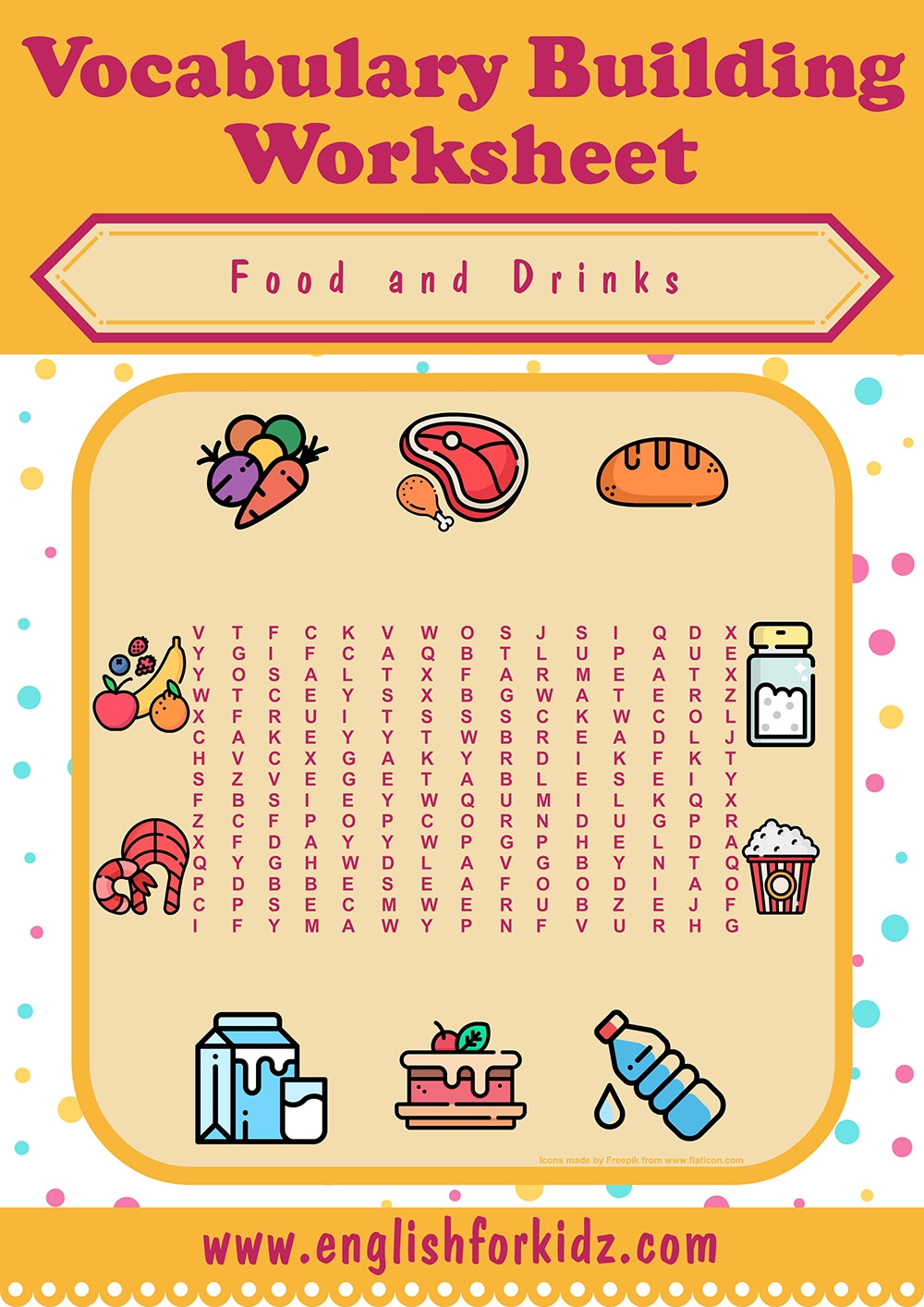 English For Kids Step By Step Food Drinks Word Search Puzzles
