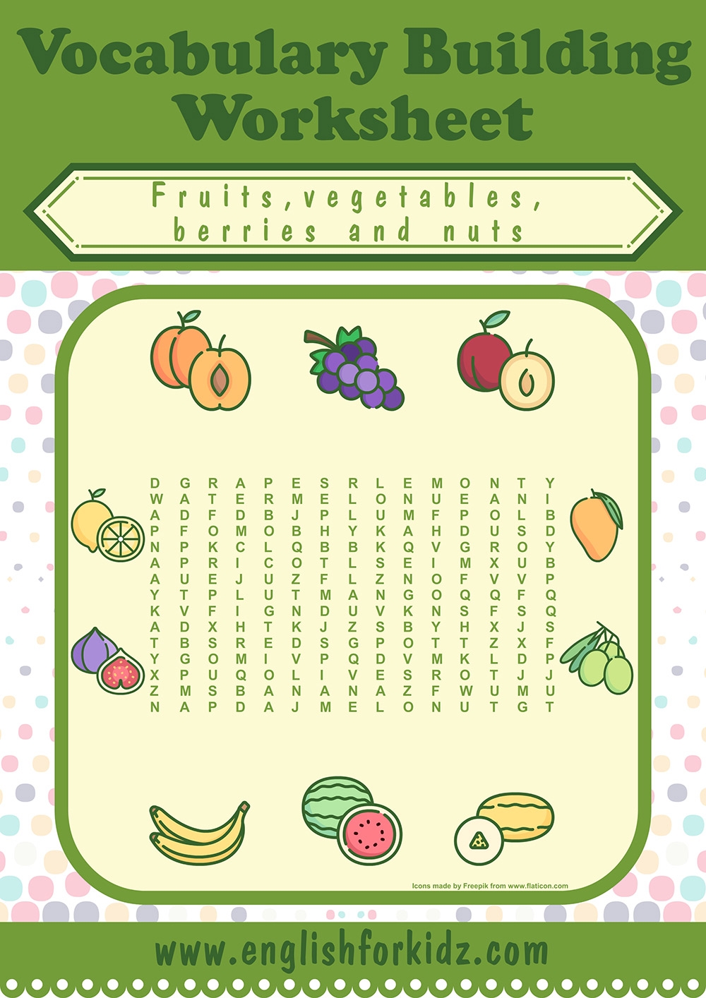 Word Search Fruits And Vegetables Printable