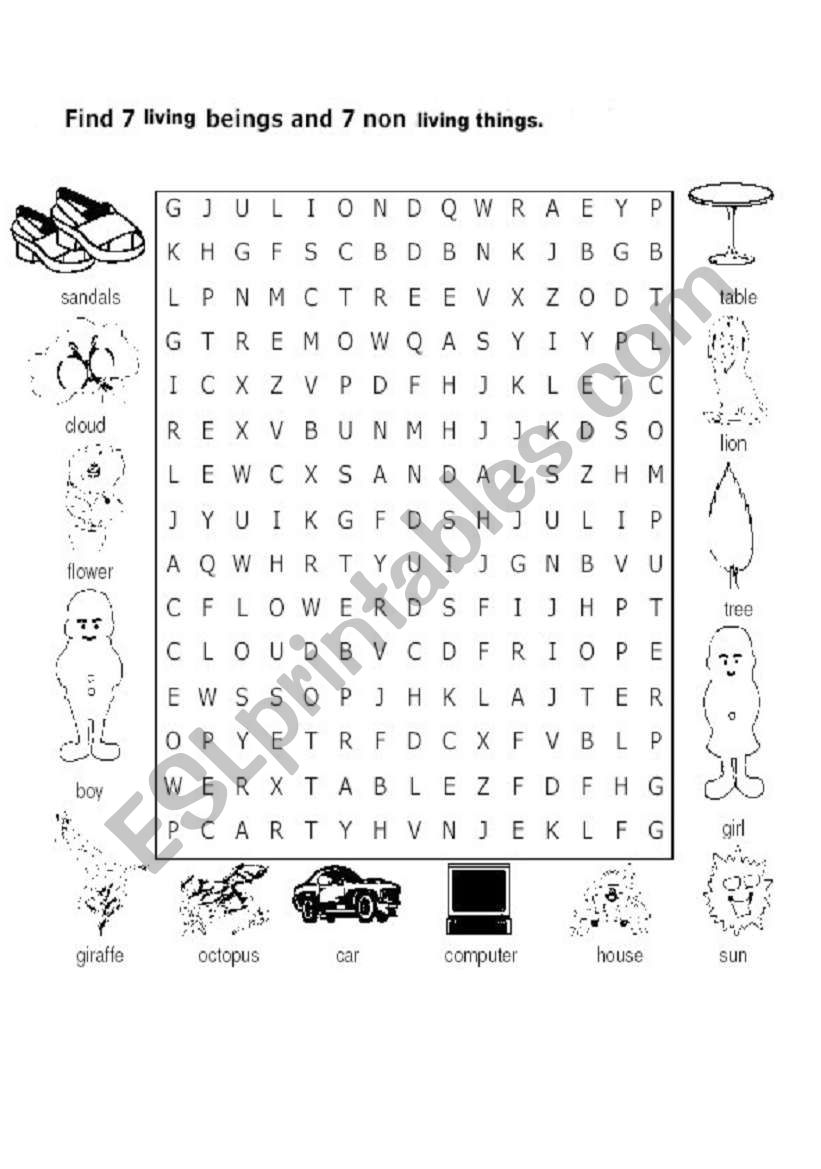 Printable Word Searches On Living Things