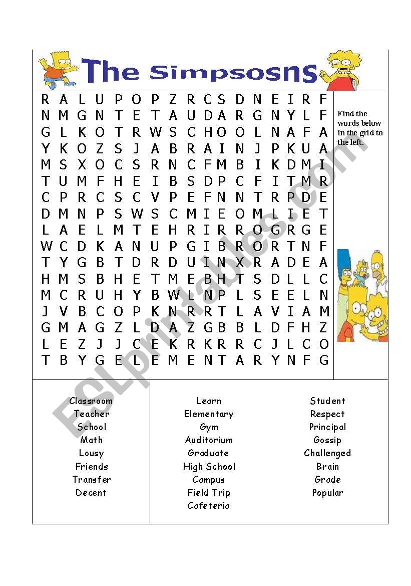 Printable Simpsons Word Search
