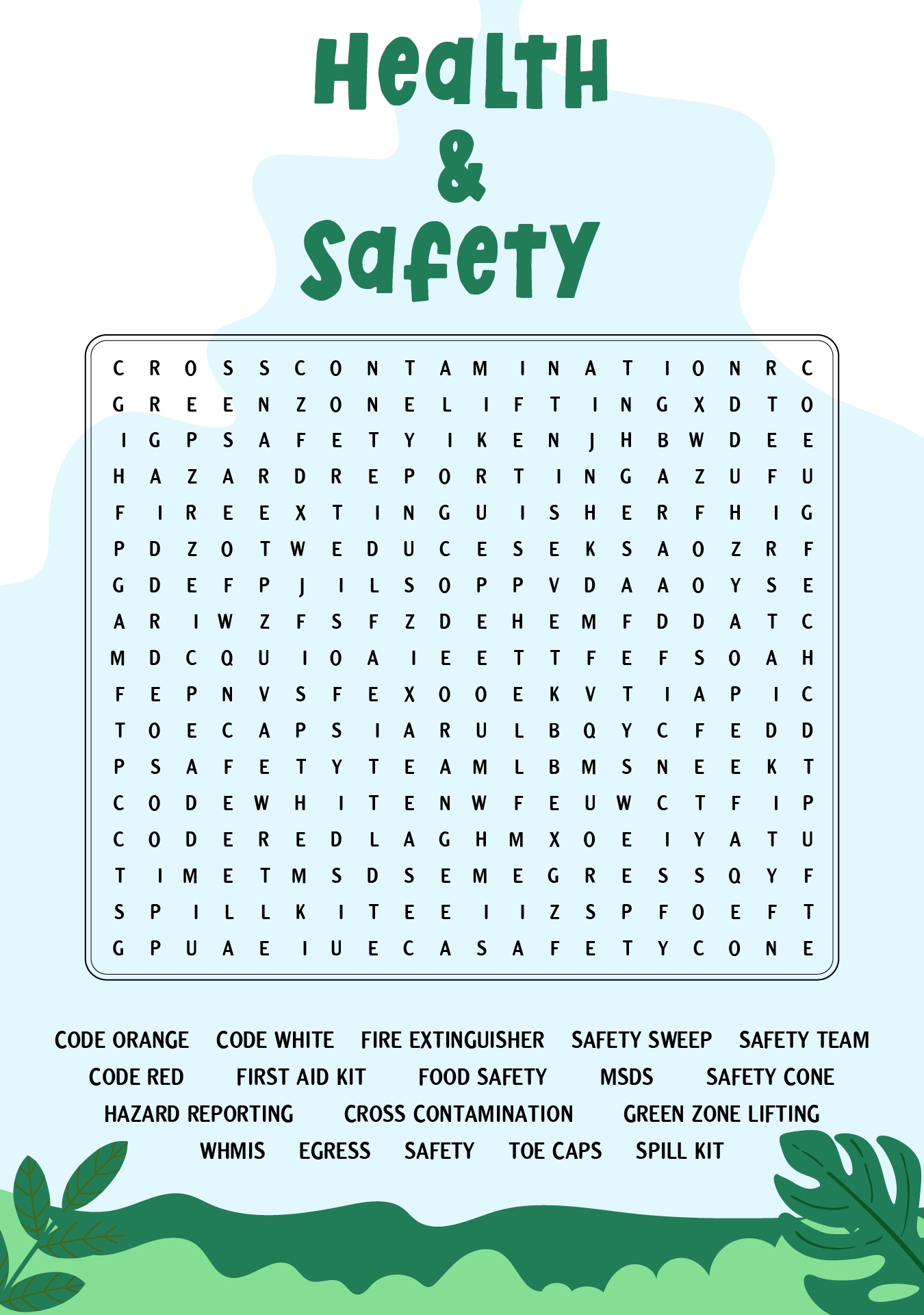 Health And Safety Word Search Printables