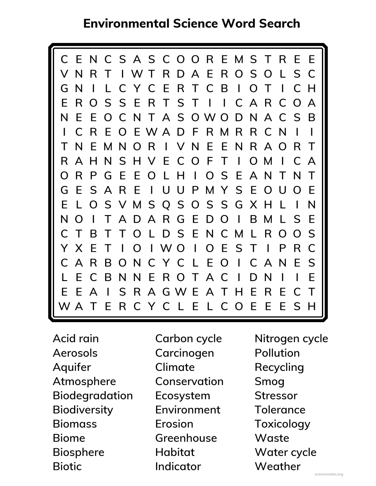 Atmosphere Word Search Printable